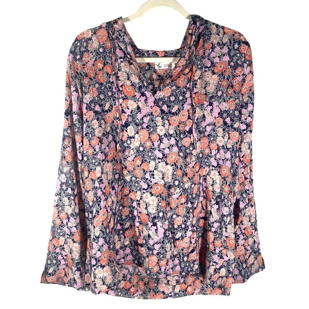 Carve Designs Dylan coverup tunic top hoodie floral fly weight organic cotton S - Picture 2 of 11